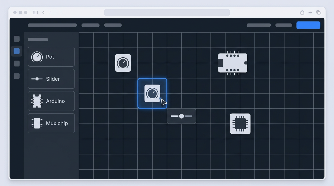 Illustration : interface sombre avec grille de placement des modules