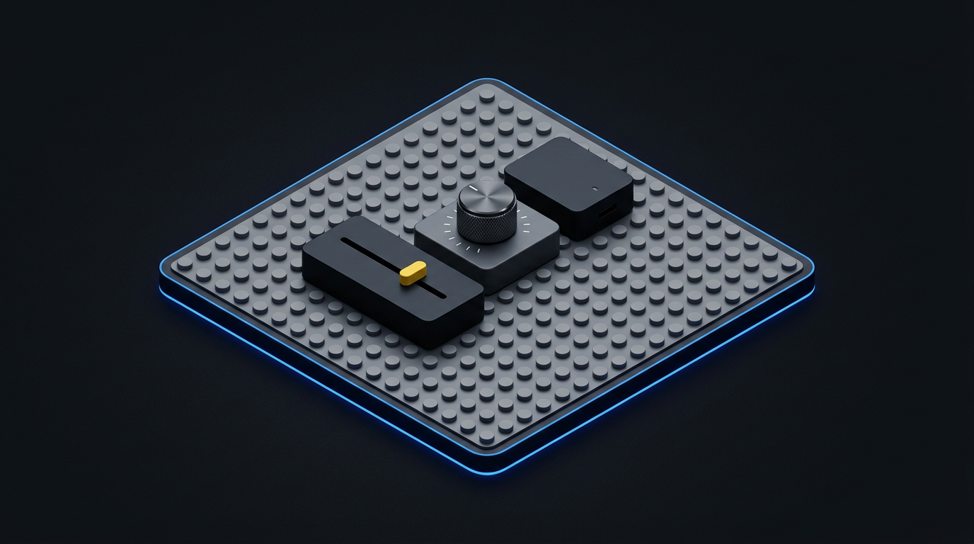 Illustration : socle MIDI modulaire avec plaque à plots et modules stylisés